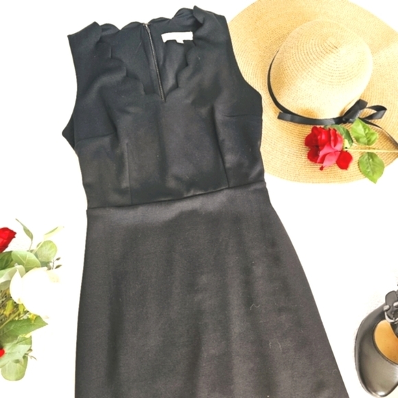 LOFT Dresses & Skirts - Ann Taylor Loft Women's Black Mini Dress Size 6 Scalloped Neckline Classic